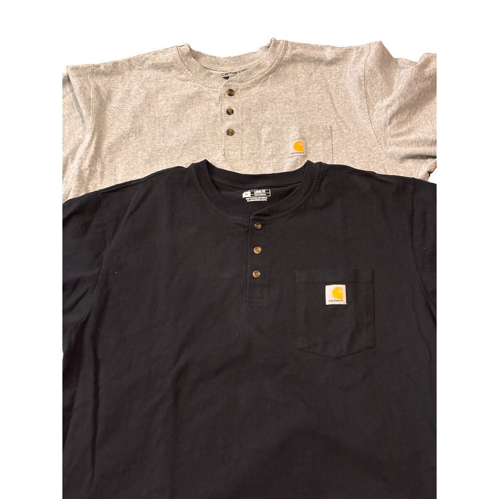 Lot Of 2 Mens XL Carhartt Black Gray Loose Fit Henley T-Shirt TK0084-M Workwear